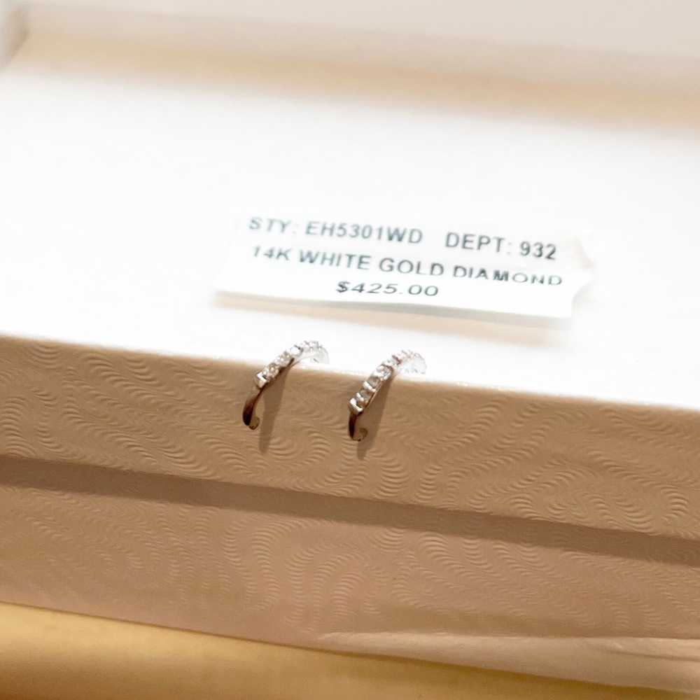 SALEπ€ Last One! Real Diamond 14k White Gold Huggie earring - Picture 11 of 17